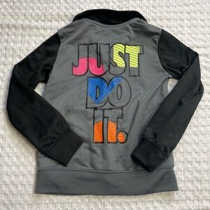 Nike Track Jacket 4‎ XS Kids Boys Gray Black Retro Multicolor Just Do It Graphic